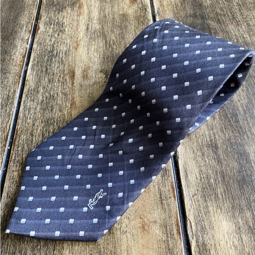 Yves Saint Laurent GRAY SILK MEN'S NECK TIE Vintage Dotted